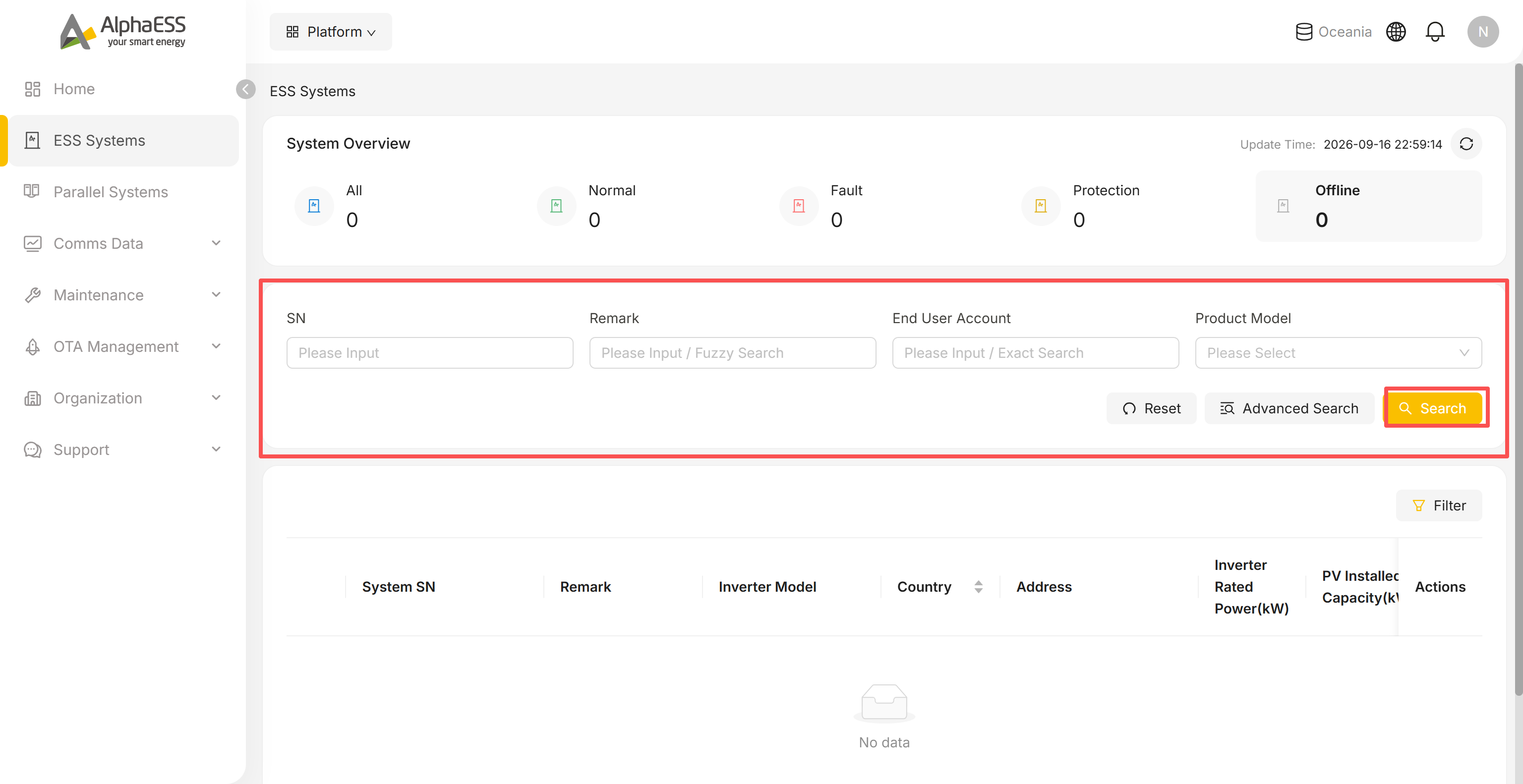 Basic search fields and the Search button