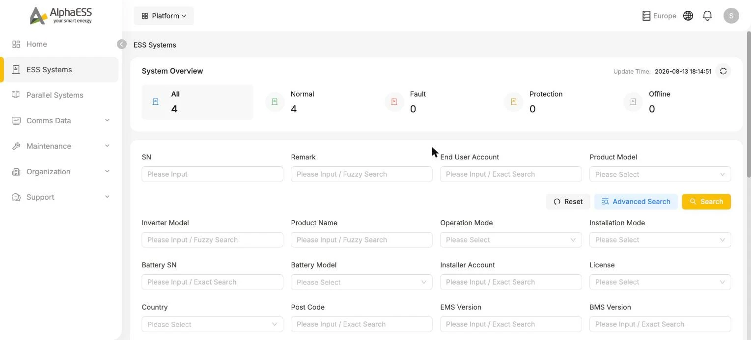 System search: basic and advanced filters