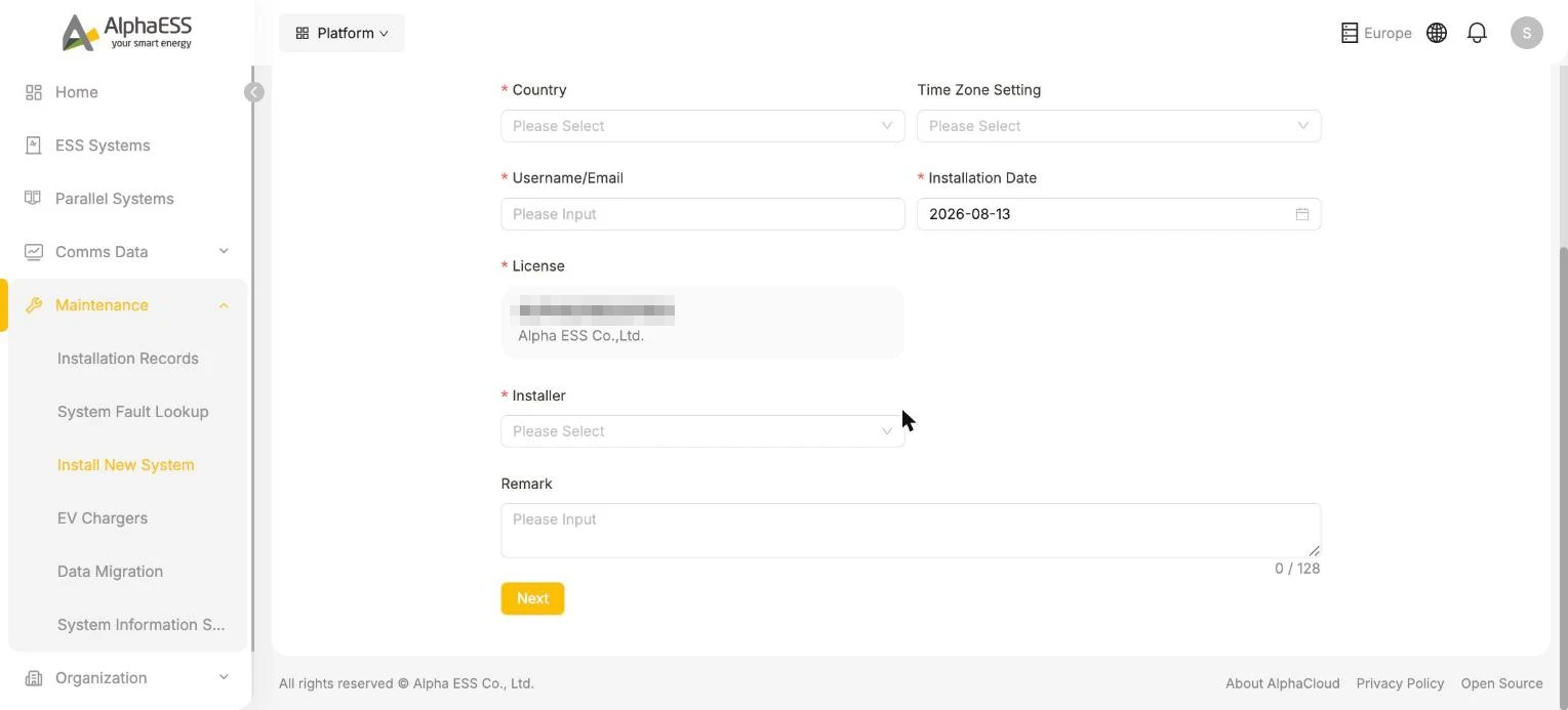 Installation wizard step 1 (lower section): License and Installer
