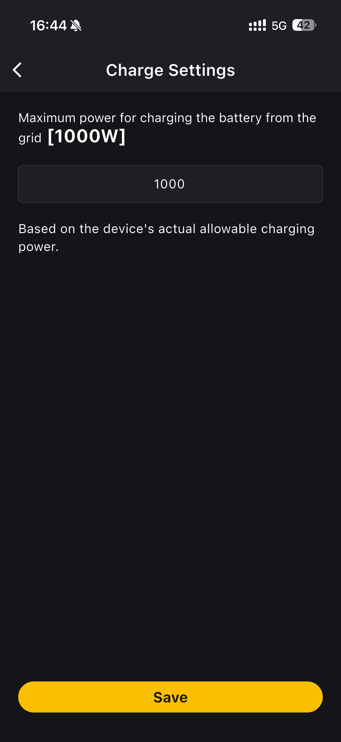 Charge settings with the maximum grid charging power field