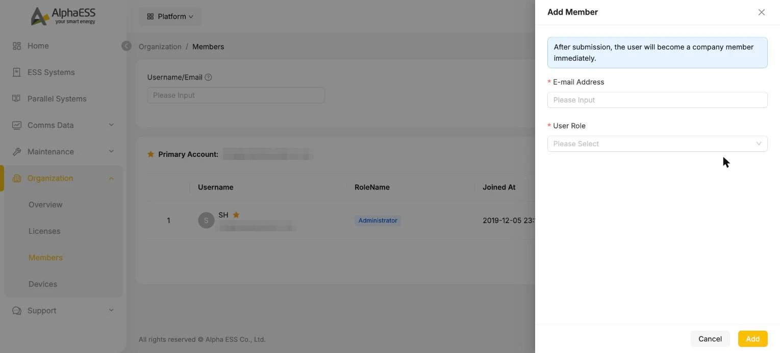 Add Member form