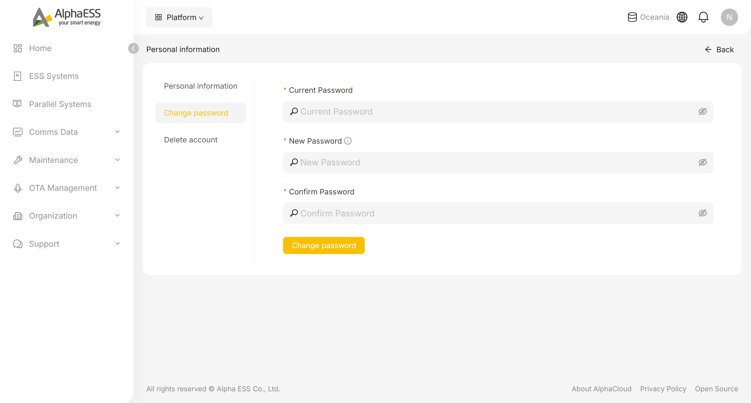 Change password tab