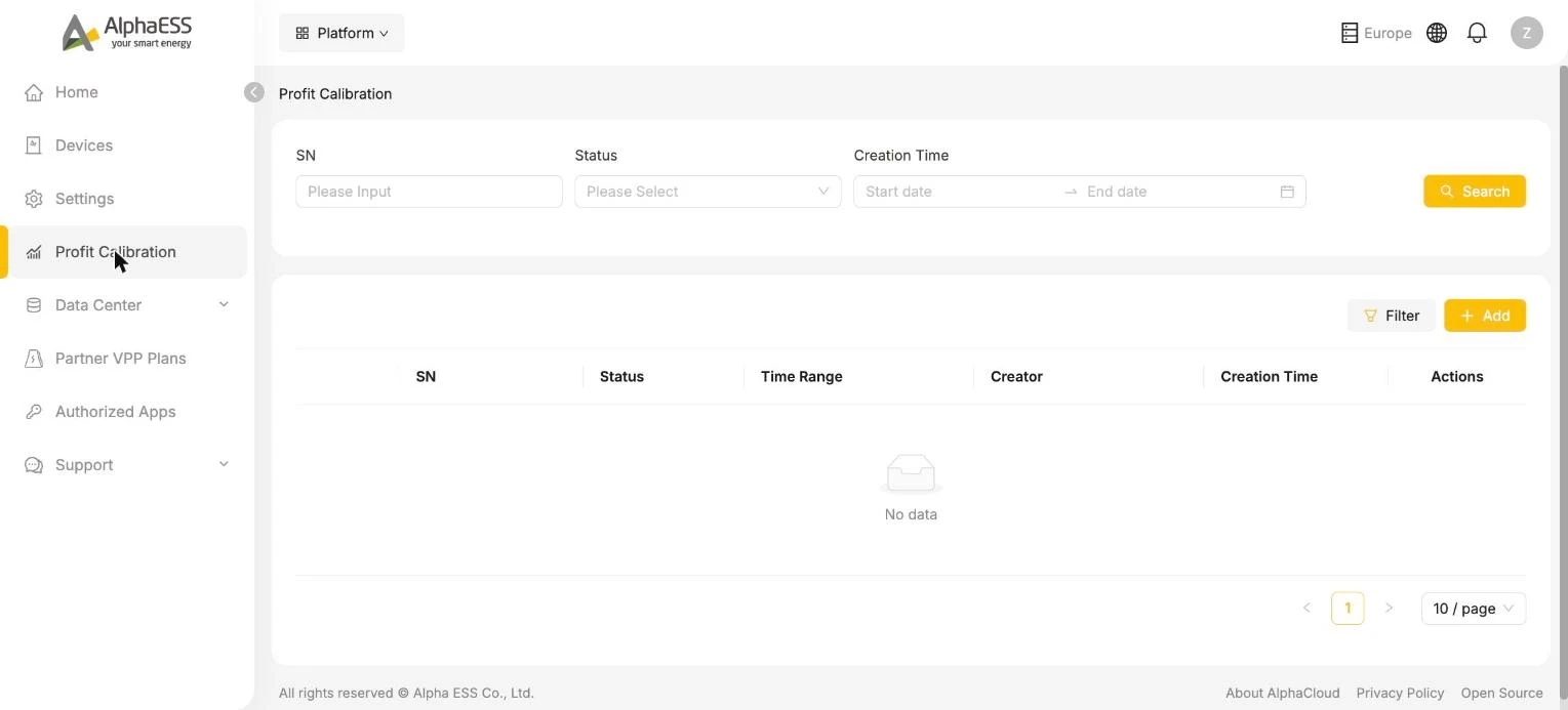 Profit Calibration page