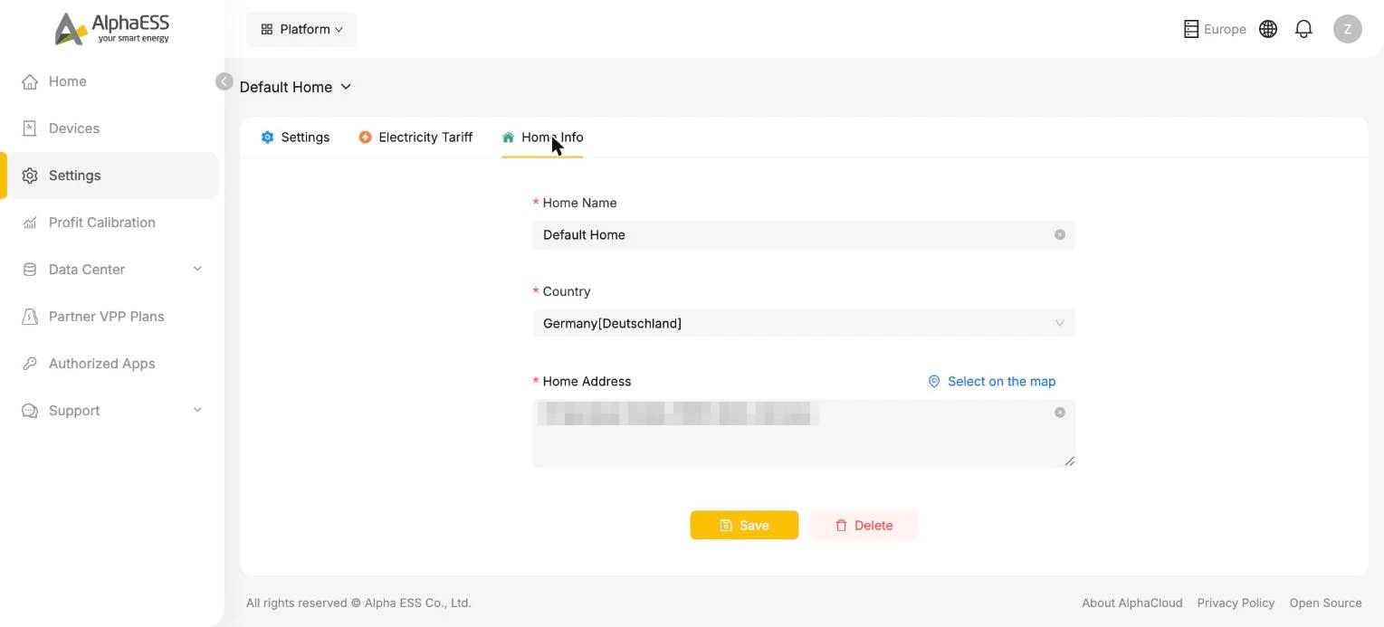 Home Info tab