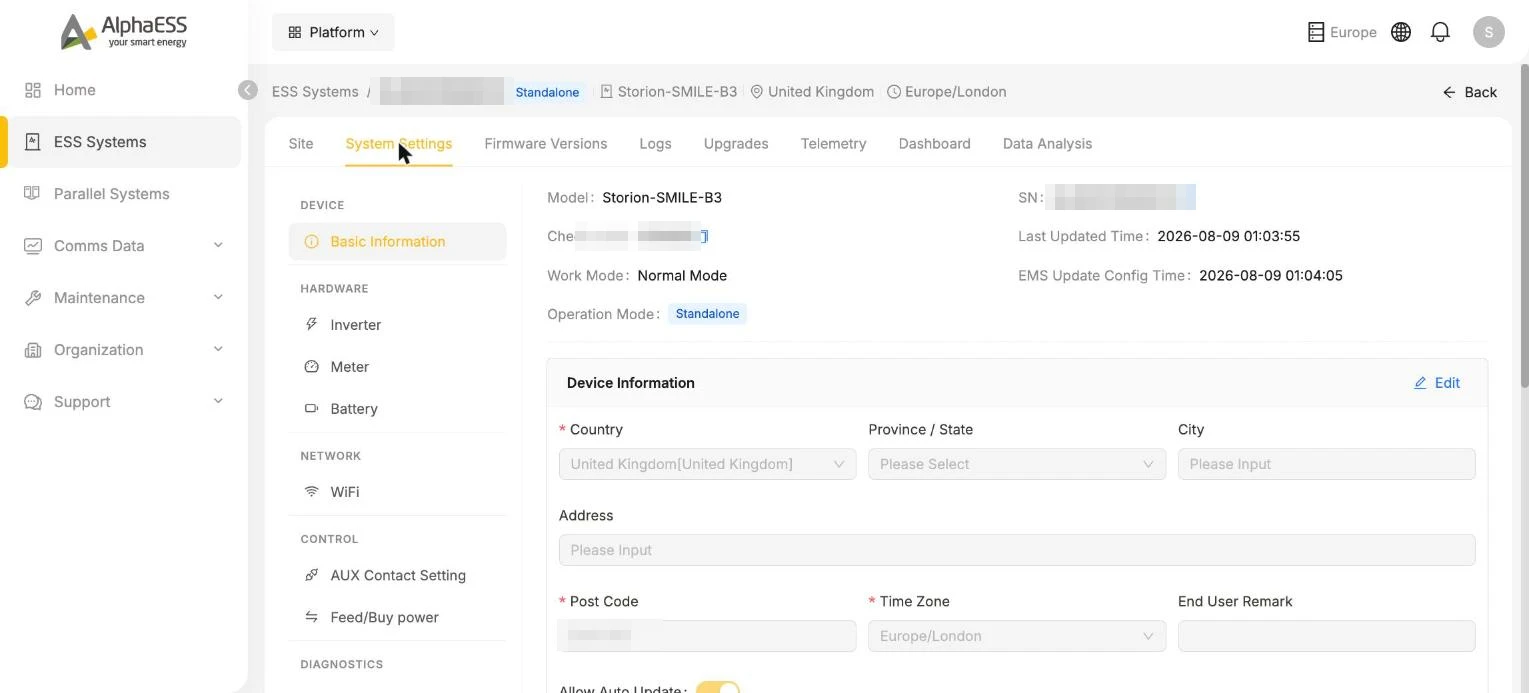 System Settings → Basic Information