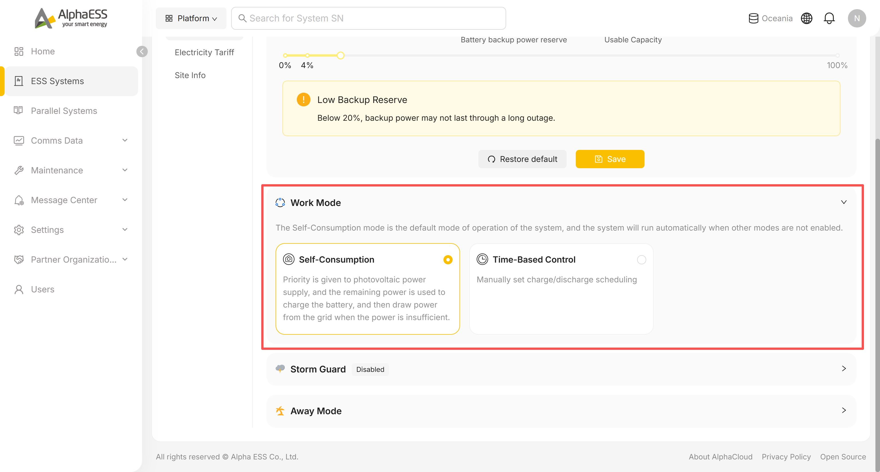Work Mode expanded with Self-Consumption and Time-Based Control cards
